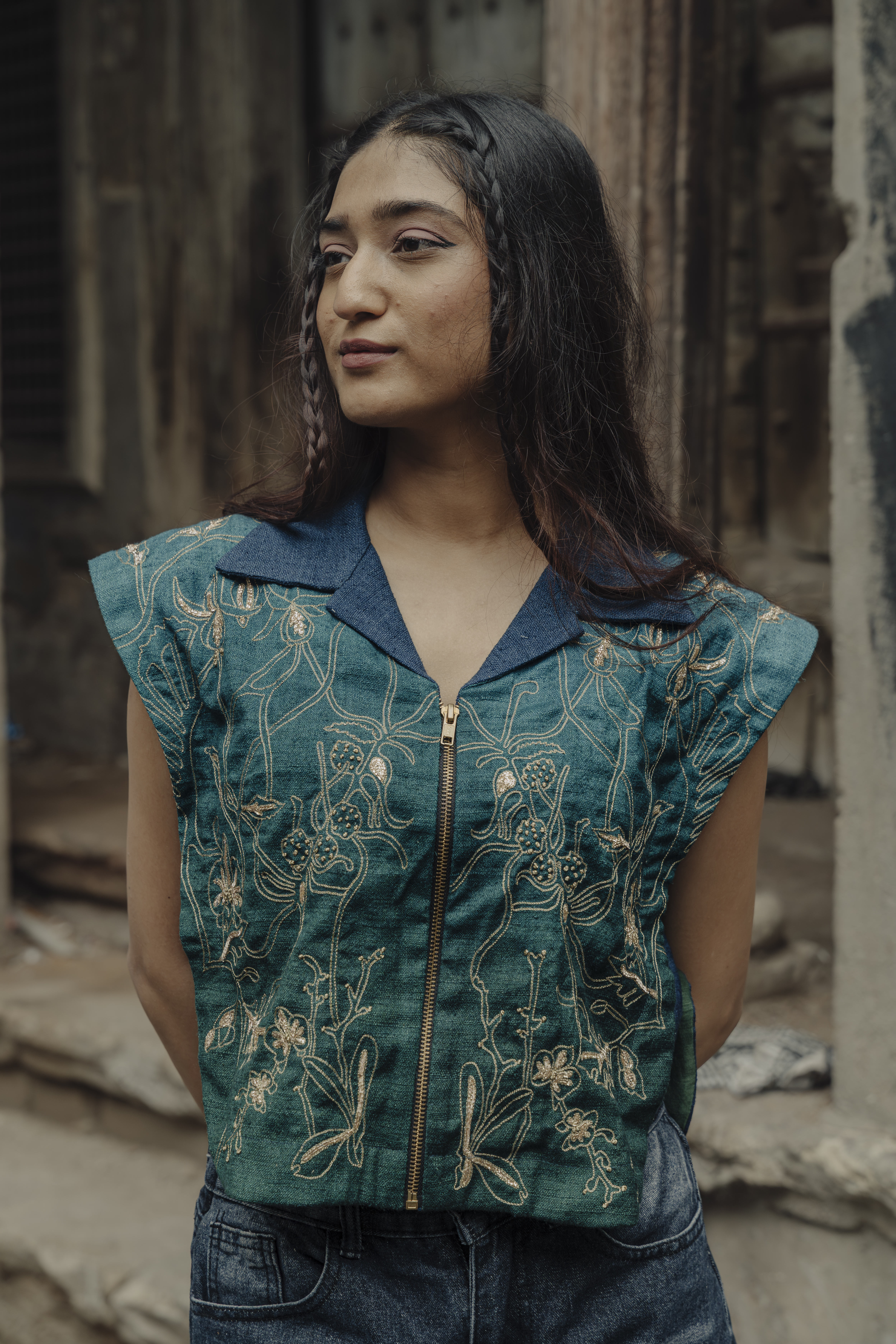 Ombre Embroidered Crop Shirt